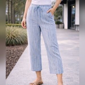 Fleer Bleve Size 6 Blue White Striped Linen Blend Pants Lightweight Summer